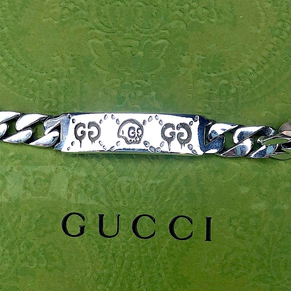 GUCCI Ghost GG Chain Link Sterling Silver 925 Bracelet Sz 20 NIB - Picture 7 of 17